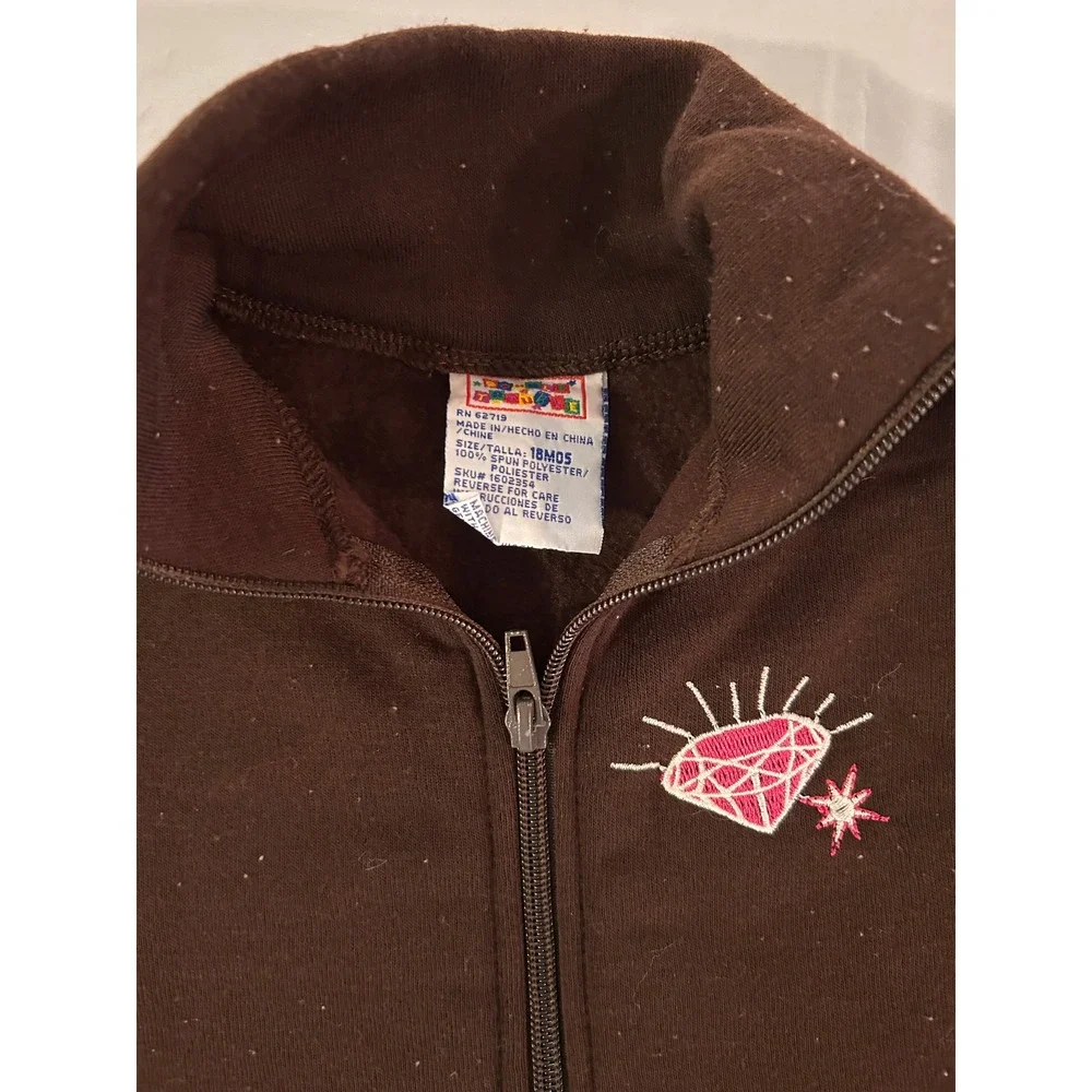 Basic Editions Toddler Girls Brown Fleece Diamond Zip Up Vest 18M